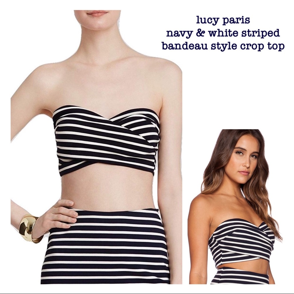 LUCY PARIS NWT Navy Blue and White Striped Bandeau Style Top Size Medium